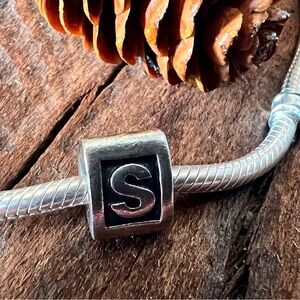 Authentic Pandora Charm Alphabet Solid Block Letter S Oxidized Silver Name